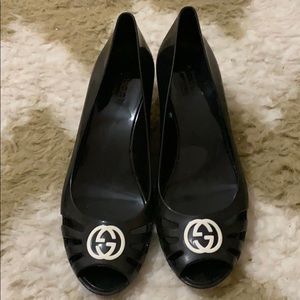 Gucci Black & White Rubber Wedges Size 7